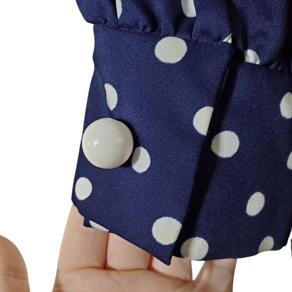 Vintage Lillie Rubin Carlye Size 12 Blue Polka Dot Midi Dress Long Sleeve Womens - Picture 5 of 14